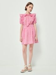 Đầm caro có dây thắt nơ dáng xòe màu hồng