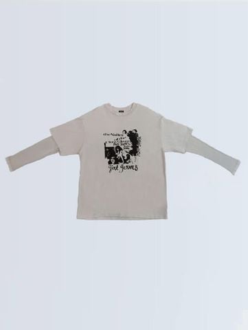 Áo Thun Tay Chồng Layer In Chữ Vintage