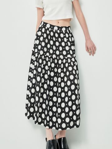 Chân váy chấm bi may nhún bèo màu đen